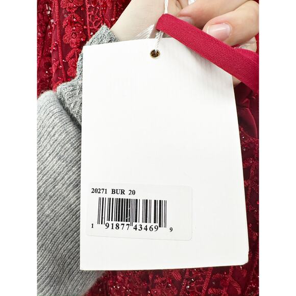 Mac Duggal 20271 Beaded Long Sleeve Red Burgundy Trumpet Gown 20 NEW - Picture 7 of 9